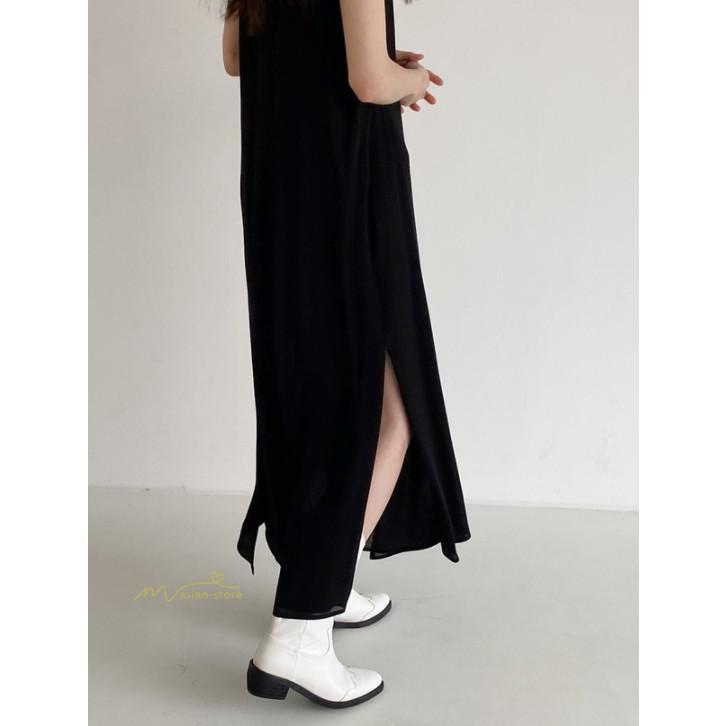 ノースリーブ | ワンピース マキシワンピース マキシワンピ マキシ ロングワンピース ワンピ スリット シンプル 無地 春夏 フレアワンピース ゆったり