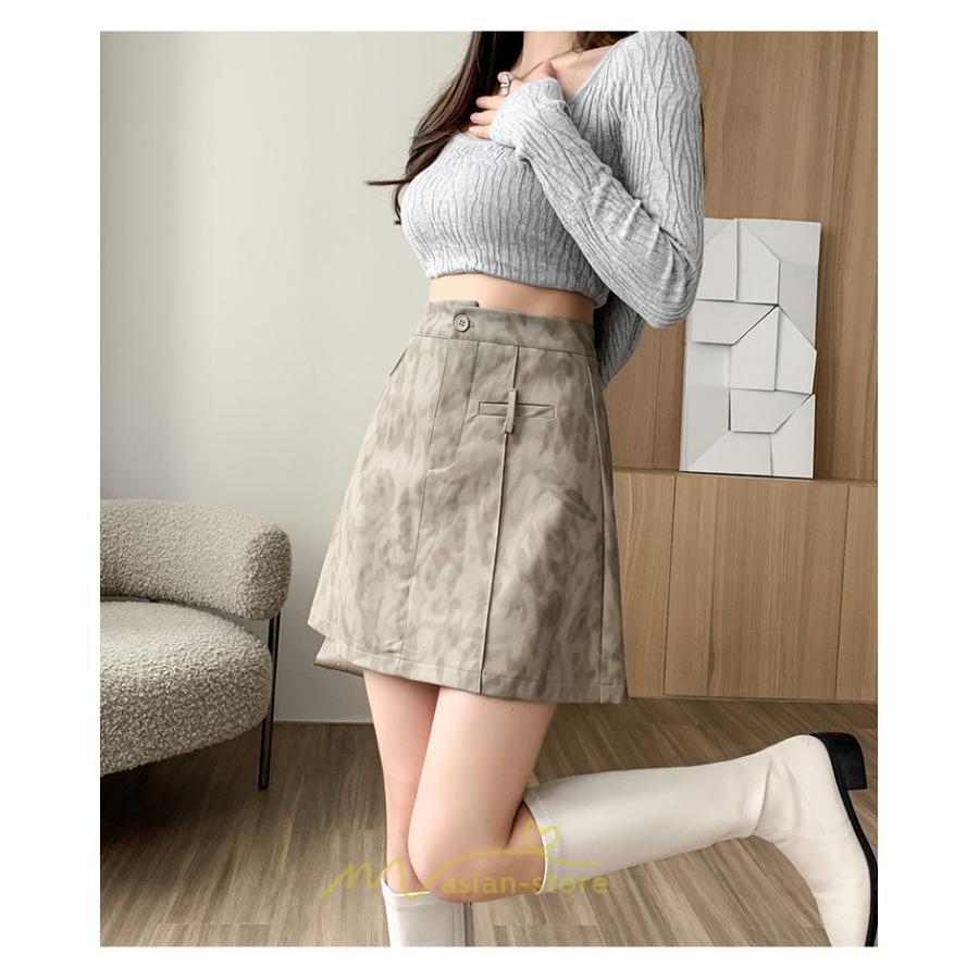 スカート | ミニレザーレディース タイト 秋 冬 ヒョウ柄 Aライン ハイウエスト おしゃれ 新作 可愛い フェイクレザー 着痩せ オシャレ