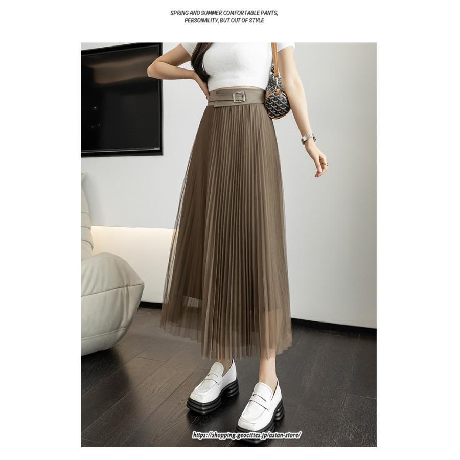 スカート | レディース 春秋 チュール美脚 プリーツロングAライン 体型カバー ボトムス おしゃれ 大人 通勤 お出かけ オシャレ