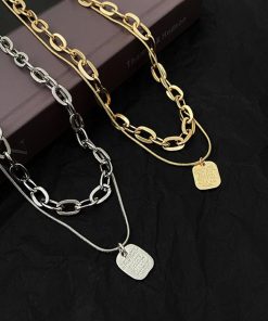 ネックレス | チョーカーチェーン ペンダント 女性 アクセサリー レディース シンプル 2連文字モチーフ 大人