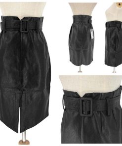ひざ丈スカート | ハイウエスト レザースカート ひざ丈 タイトスカート ベルト スリット 秋冬