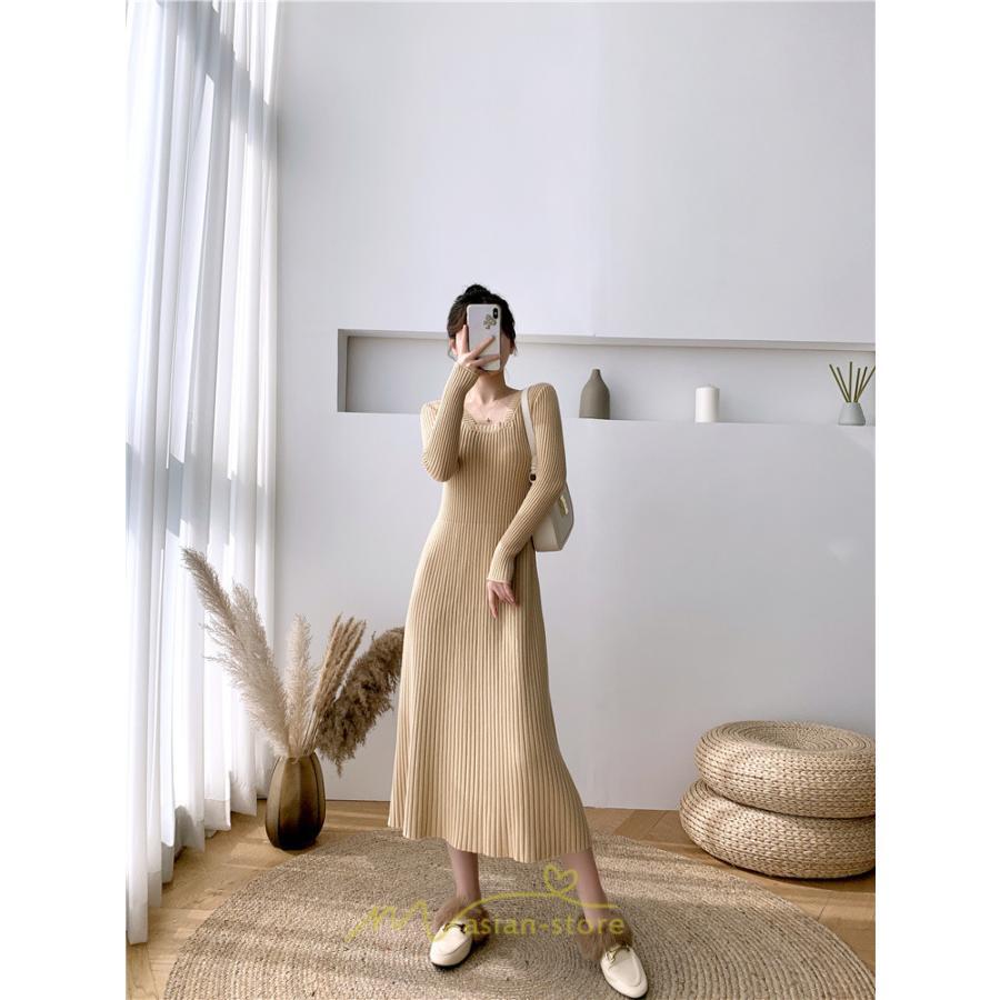 ニットワンピース | ワンピース 秋 秋服 レディース ニット ロングワンピース ロング 長袖 冬 冬服 Aライン 着痩せ 大人上品 お出かけ デート エレガント 送料無料 20代30代40代