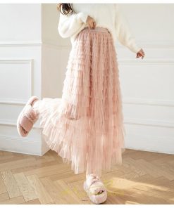 スカート | ロングレディース ティアードチュールプリーツおしゃれ 無地 可愛い カジュアル 韓国風 20代 40代 50代 30代