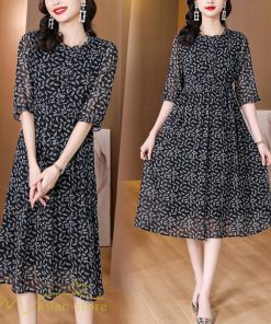 ミディアム | Aラインワンピース ワンピース 半袖 柄 フェミニン カジュアル 大きいサイズ 4L ワンピ きれいめ 夏新作 体型カバー 夏物 ミディアムワンピース 大人 フレア