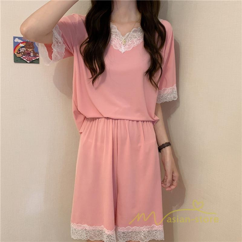 パジャマ ルームウェア | パジャマ レディース 夏 半袖 ルームウェア 涼しい 部屋着 ナイトウェア 寝間着 柔らかく軽い薄手の快適Tシャツパジャマ 部屋着 薄手パジャマ 上下セット