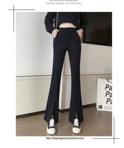 チノ・テーパード・ジョガー・スキニーパン | フレアパンツ レディース ハイウエスト センターシーム 韓国ファッション オフィス カジュアル 通勤 シンプル デイリー 春 秋 韓国 送料無料 冬 スリット