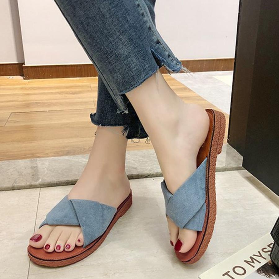 サンダル | ぺたんこレディース フラット クロスストラップコンフォート ビーチスエ−ド調 スリッパ