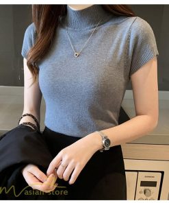 送料無料SALE | サマーニット レディース 半袖 トップス ストレッチ 無地 スリム ニット 可愛い セクシー 柔らか 大人 オフィス 洗えるニット 黒 夏服 夏物 女っぽい 白 OL