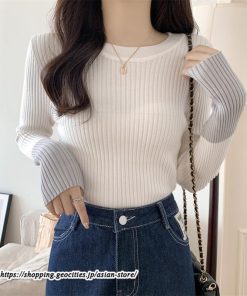 ニット・セーター | カットソー ニット レディース リブニット 長袖 秋冬 春 トップス スリム ストレッチ インナー 無地 長袖ニット 通学通勤 着痩せ 長袖カットソー プルオーバー