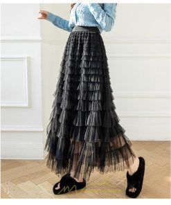 スカート | ロングレディース ティアードチュールプリーツおしゃれ 無地 可愛い カジュアル 韓国風 20代 40代 50代 30代