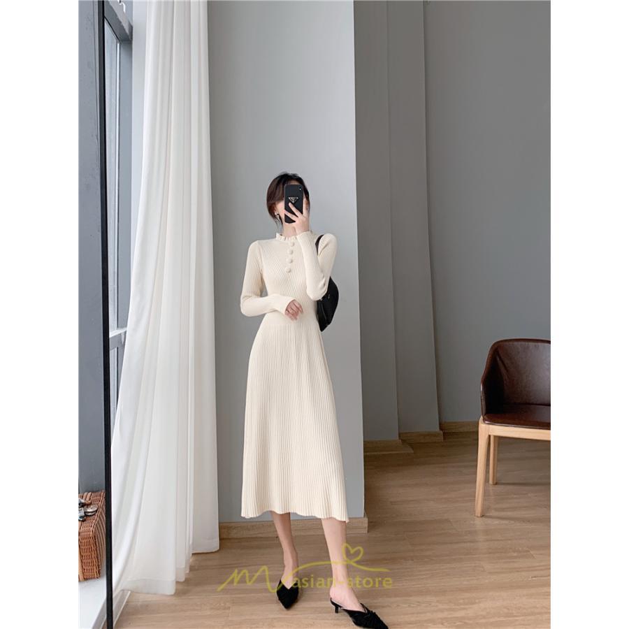 ニットワンピース | レディース 冬 きれいめ ロング おしゃれ 秋冬 長袖 送料無料 可愛い 着痩せ Aライン 20代30代40代50代 韓国風 ハイネック
