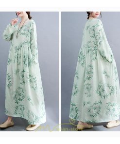 マキシ | ワンピース 大きいサイズ レディース マキシワンピ 緑 花柄 ぽっちゃり 長袖 サイドポケット かわいい きれいめ カジュアル 体型カバー 細見え 美シルエット