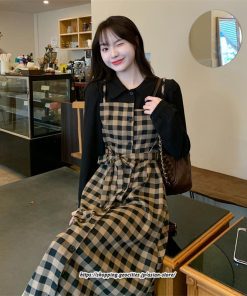 マキシ | ワンピース レディース 大きいサイズ チェック柄 リボン フレア 切り替え 重ね着風 レイヤード風 秋コーデ 秋 可愛い 若見え 冬 オシャレ 着痩せ
