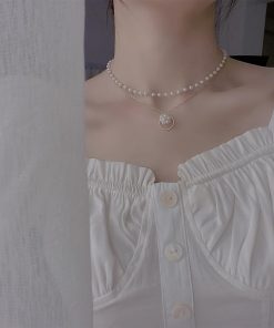 ネックレス | 2連 チョーカーレディース ショート チェーンフェイクパールアクセサリー おしゃれ ゴールド