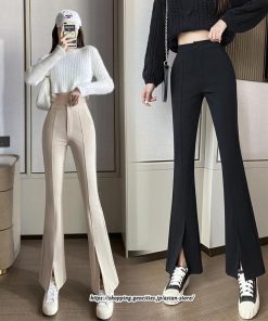 チノ・テーパード・ジョガー・スキニーパン | フレアパンツ レディース ハイウエスト センターシーム 韓国ファッション オフィス カジュアル 通勤 シンプル デイリー 春 秋 韓国 送料無料 冬 スリット