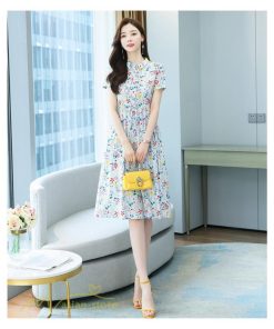 ミディアム | ワンピース レディース 花柄 サマーワンピース 半袖 シャツワンピース 夏 30代 40代 きれいめ プリント おしゃれ 膝丈 ミディアムワンピース 大きいサイズ