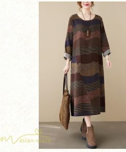 マキシ | ワンピース ロング丈 レディース シンプル 長袖ワンピース Aライン 秋コーデ カジュアル 丸首 40代 体型カバー ゆるワンピース 大きいサイズ ゆったり 50代