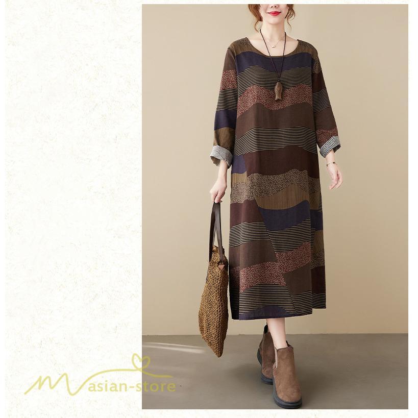 マキシ | ワンピース ロング丈 レディース シンプル 長袖ワンピース Aライン 秋コーデ カジュアル 丸首 40代 体型カバー ゆるワンピース 大きいサイズ ゆったり 50代