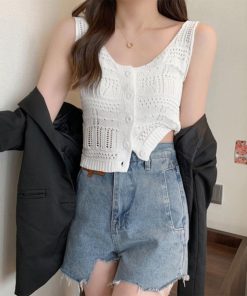 透かし編みトップス | 透かし編み タンクトップ スクエアネック