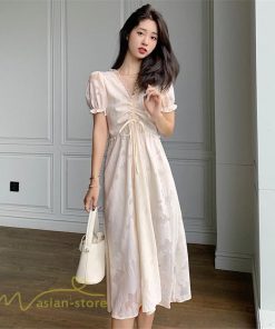 ミディアム | ワンピース レディース 着痩せ 上品 半袖 Aラインワンピース シフォン カジュアル 膝丈 きれいめ おしゃれ Vネック 上品 40代 30代 20代 サマーワンピース