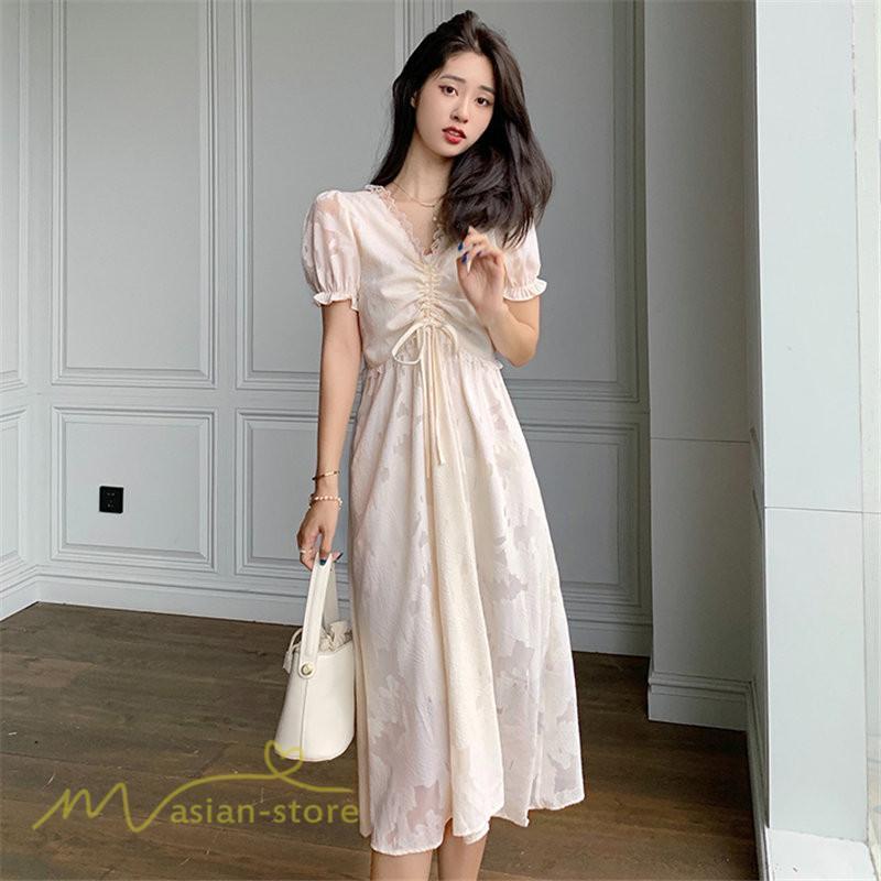 ミディアム | ワンピース レディース 着痩せ 上品 半袖 Aラインワンピース シフォン カジュアル 膝丈 きれいめ おしゃれ Vネック 上品 40代 30代 20代 サマーワンピース