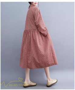 ミディアム | ワンピース ゆるワンピース レディース チェック柄 ゆったり 秋コーデ 着痩せ 体型カバー 可愛い 長袖ワンピース 大きいサイズ ポケット ひざ丈