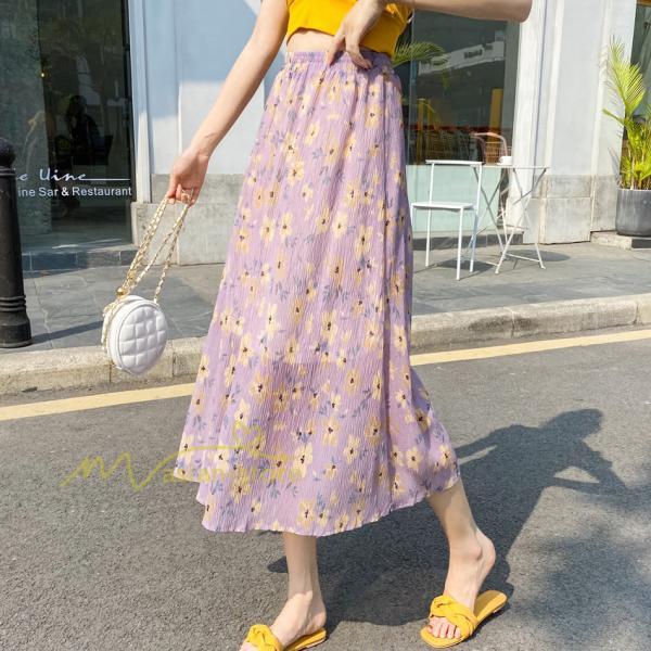 スカート | レディース シフォン フレア マキシ ロングウエストゴム マキシ花柄 ゆったり 20代30代40代50代 通勤通学 普通着 お出かけ お呼ばれ
