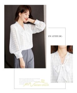 シャツ・ブラウス | ブラウス シャツ 秋 秋服 レディース 蝶結び チェック柄 春 秋 新作 シフォン 長袖 ゆったり 可愛い キレイめ エレガント おしゃれ お出かけ 通勤 カジュアル
