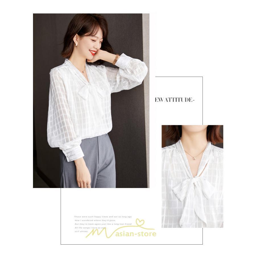 シャツ・ブラウス | ブラウス シャツ 秋 秋服 レディース 蝶結び チェック柄 春 秋 新作 シフォン 長袖 ゆったり 可愛い キレイめ エレガント おしゃれ お出かけ 通勤 カジュアル