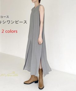 ノースリーブ | ワンピース マキシワンピース マキシワンピ マキシ ロングワンピース ワンピ スリット シンプル 無地 春夏 フレアワンピース ゆったり