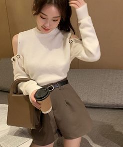 ニット・セーター | レディース カジュアル 肩開き オフショルダーニット トップス 肩出し ニットセーター プルオーバー 長袖 ショット丈