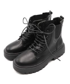 ショートブーツ | 春秋冬 靴 レースアップ 厚底 レディースブーツ ブラックブラウン ワークブーツ