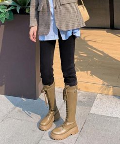 ニーハイブーツ | 厚底 ロングブーツ レースアップ 韓国風