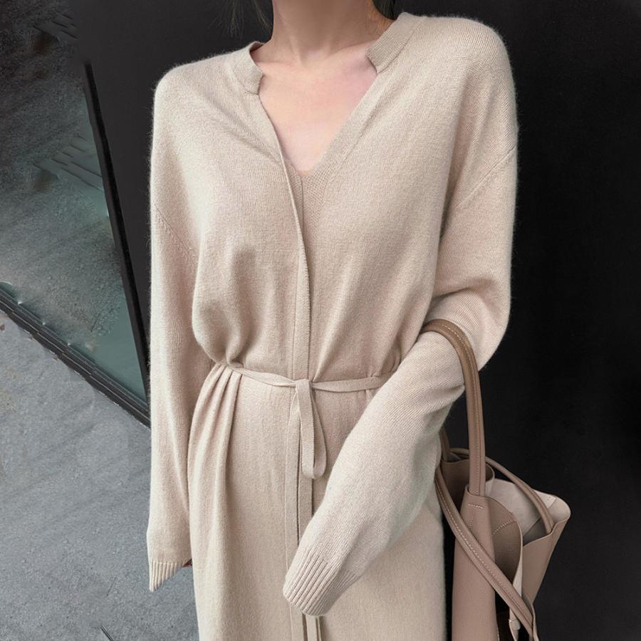 ワンピース | キーネック 大人 おしゃれ ロングワンピ 秋冬 シンプル 上品 ニットレディース セーター暖かい