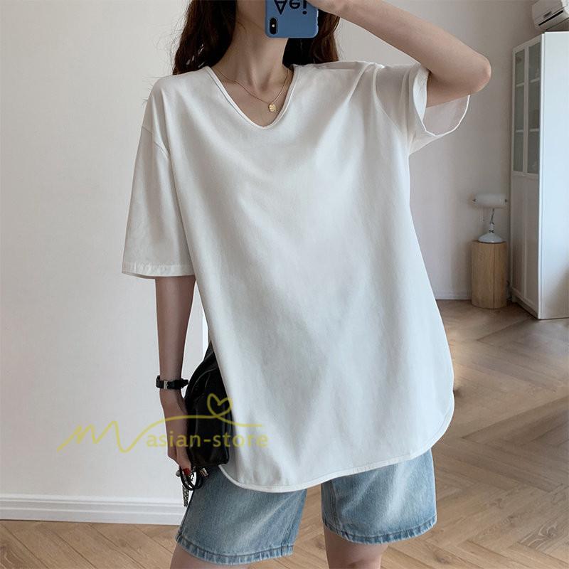 tシャツ・カットソー | Tシャツ ティーシャツ トップス カットソー レディース 春 夏 半袖 無地 綿 スリット 20代30代40代50代 お出かけ 体型カバー 通勤通学 着回し カジュアル 上品