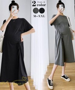ワンピース | マタニティ妊婦服 レディース 無地 シンプル ゆったり 半袖 ゆるロングTシャツ クルーネック 薄手 マタニティウェア 夏 新作 お出かけ
