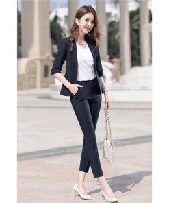 パンツスーツ | レディース 五分袖 七分袖 セレモニースーツ 夏ビジネススーツ 夏オフィススーツ ジャケット スーツセット パンツセット パンツ 制服 2点セット