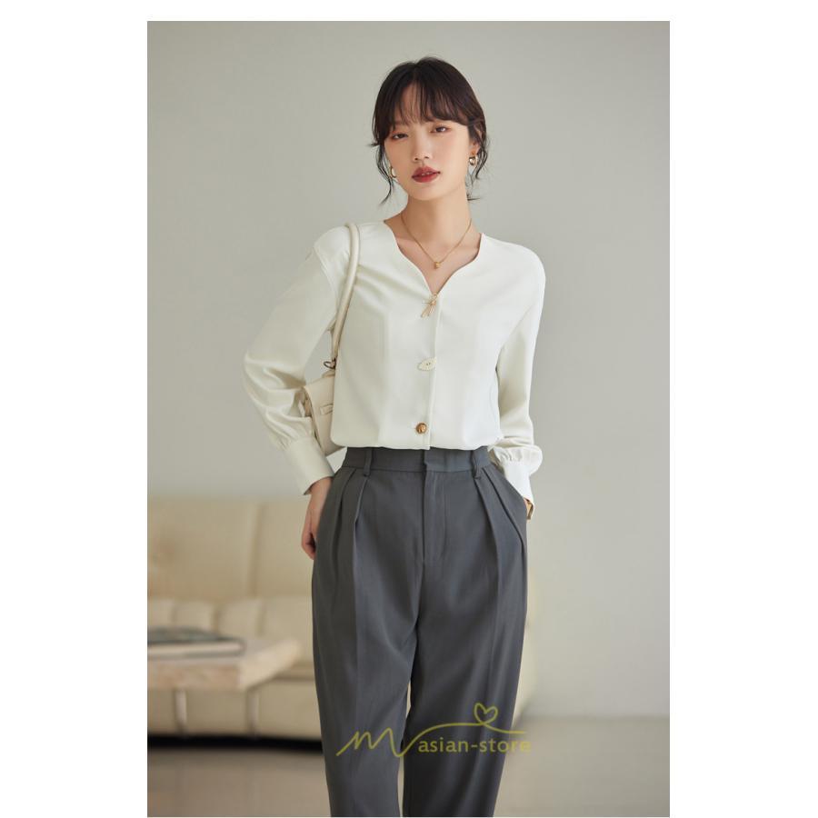 シャツ・ブラウス | ブラウス レディース シャツ トップス Vネック 長袖シャツ 無地 オフィス カジュアル おしゃれ 通勤 お仕事 フォーマル 上品 20代30代40代50代 可愛い