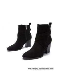 ショートブーツ | 大きいサイズ26.5cm レディース 上品 ブーツ 秋冬 春 チャンキーヒール 太ヒール ハイヒール サイドファスナー 大人 黒ブーツ ポインテッドトゥ