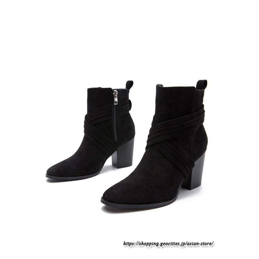 ショートブーツ | 大きいサイズ26.5cm レディース 上品 ブーツ 秋冬 春 チャンキーヒール 太ヒール ハイヒール サイドファスナー 大人 黒ブーツ ポインテッドトゥ