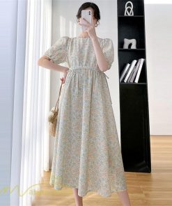 ワンピース | マタニティレディース Aライン 妊婦服 体型カバー 着痩せ マタニティウェア 小花柄 柔らか きれいめ お出かけ マタニティ 夏服 ひざ下丈