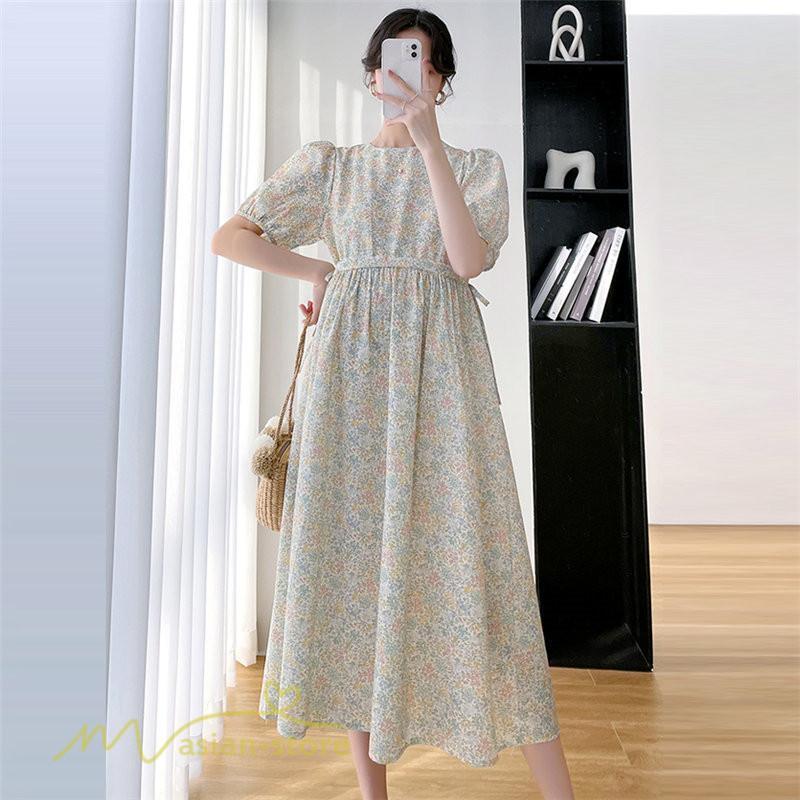 ワンピース | マタニティレディース Aライン 妊婦服 体型カバー 着痩せ マタニティウェア 小花柄 柔らか きれいめ お出かけ マタニティ 夏服 ひざ下丈