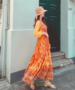 マキシ | マキシ丈ワンピース 夏 リゾート 花柄 ロング丈ワンピース ロング 七分袖 民族風 エスニック風 体型カバー 可愛い おしゃれ フェミニン 着痩せ 上品