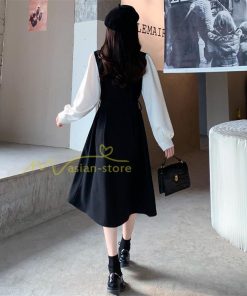 マキシ | Aラインワンピース 切り替えワンピース フェイクレイヤード 重ね着風 長袖 秋物 レディース 30代40代 大人 通学通勤 可愛い シャツカラー 着痩せ 50代