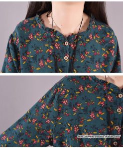 マキシ | 花柄ワンピース30代レディース秋物 リネンワンピース 綿麻風 シャツワンピース ロングワンピース ミモレ丈 長袖ワンピース リボン付き 秋ワンピース 大人