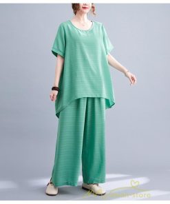 セットアップ | レディース 夏 40代 20代 コーデ カジュアル 2点セット Tシャツ 半袖 ガウチョパンツ 綿麻 大きいサイズ ゆったり 通勤 大人 着痩せ おしゃれ