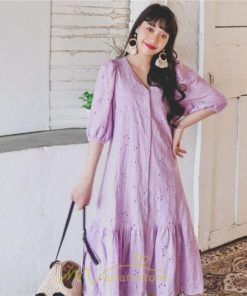 マキシ | ワンピース レディース 夏秋 無地 ロング丈 長袖 白 紫 大人 上品 20代 30代 40代 刺繍 レース ママ 母 痩せて見える 同窓会 デート 謝恩会  女子会 食事会