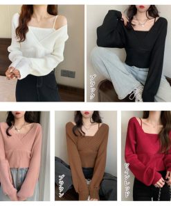 ニット・セーター | ニットトップス レイヤード風 韓国風