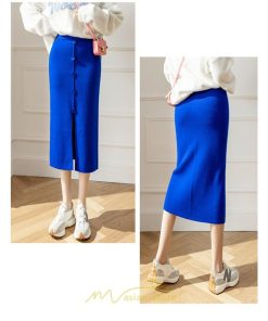 スカート | レディース ロング丈 ミモレ丈 ニット 秋冬 韓国風 スリット ハイウエスト Aライン 着痩せ 小柄 大人可愛い 20代30代40代50代 フェミニン 脚長効果