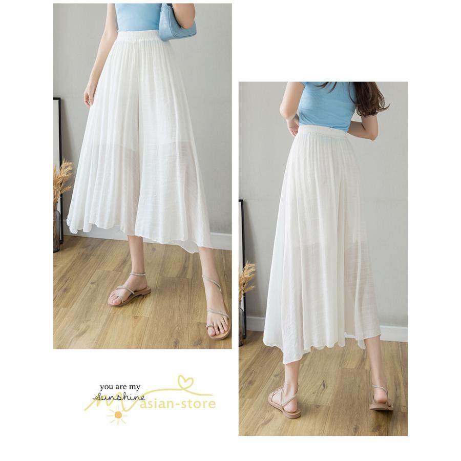 新作 | リネンパンツ 夏 ガウチョパンツ スカーチョ 体型カバー ワイドパンツ レディース ガウチョ ボトムス ゆったり 涼しい キュロット 春夏 ウエストゴム ズボン